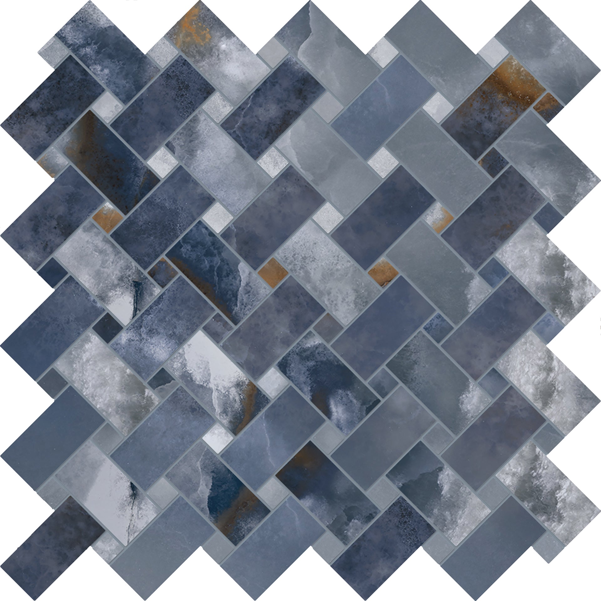 Tele Di Marmo Onyx: Onyx Blue Basketweave Mosaic (12"x12"x9.5-mm | glossy)