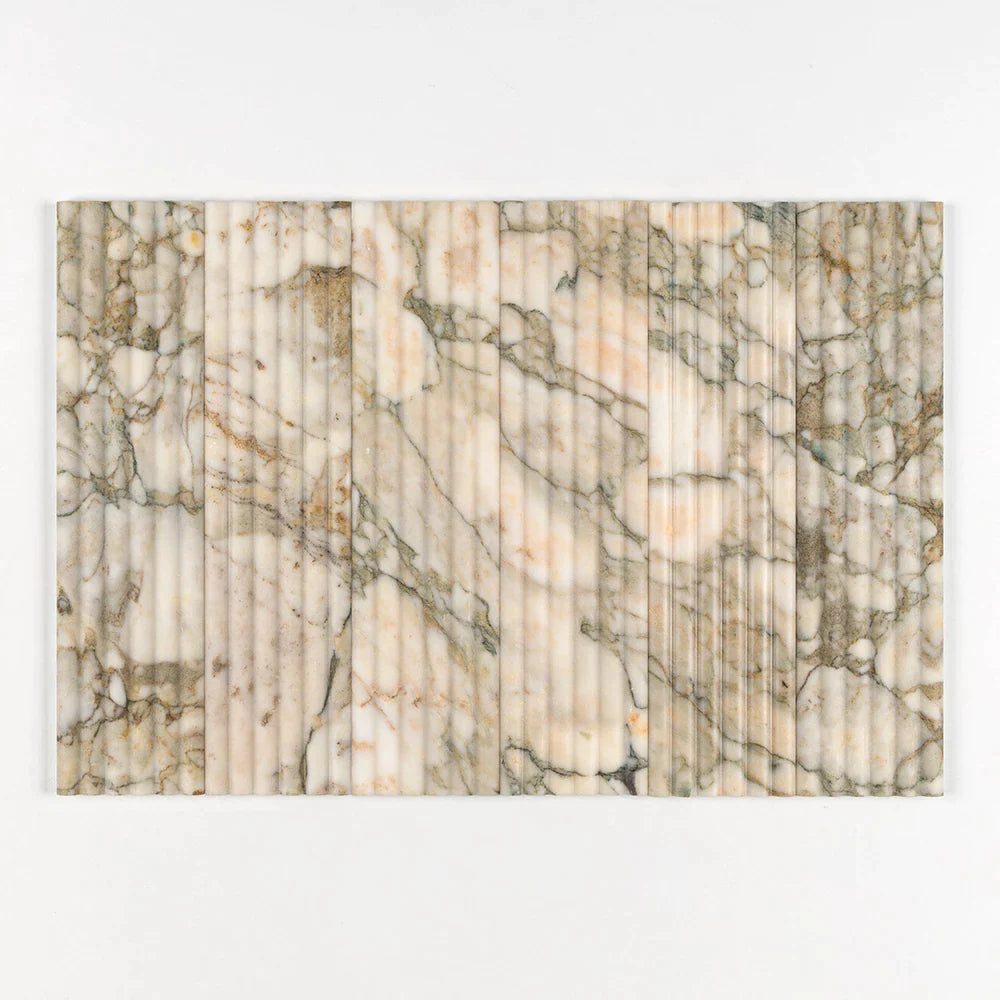 fluted calacatta marble wall deco tile 6x24x3_4 honed distributed by surface group