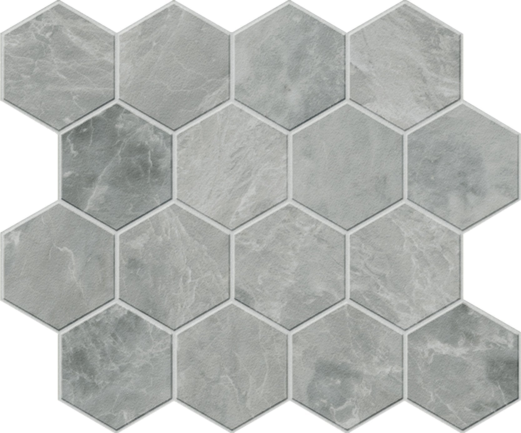 landmark 9mm charme evo pearl grey hexagon mosaic 12x10x9mm matte rectified porcelain tile distributed by surface group international