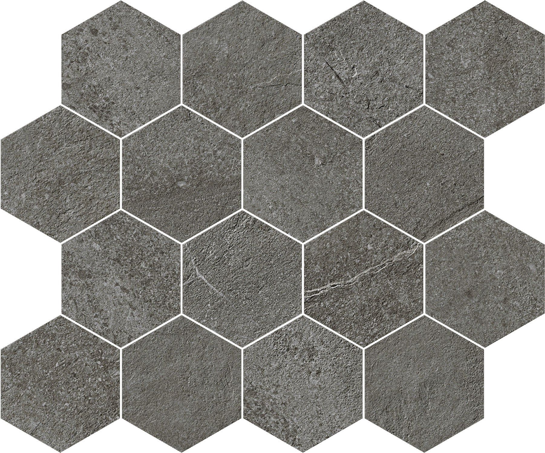 landmark 9mm journey contemporary dark hexagon mosaic 10x12x9mm matte rectified porcelain tile distributed by surface group international