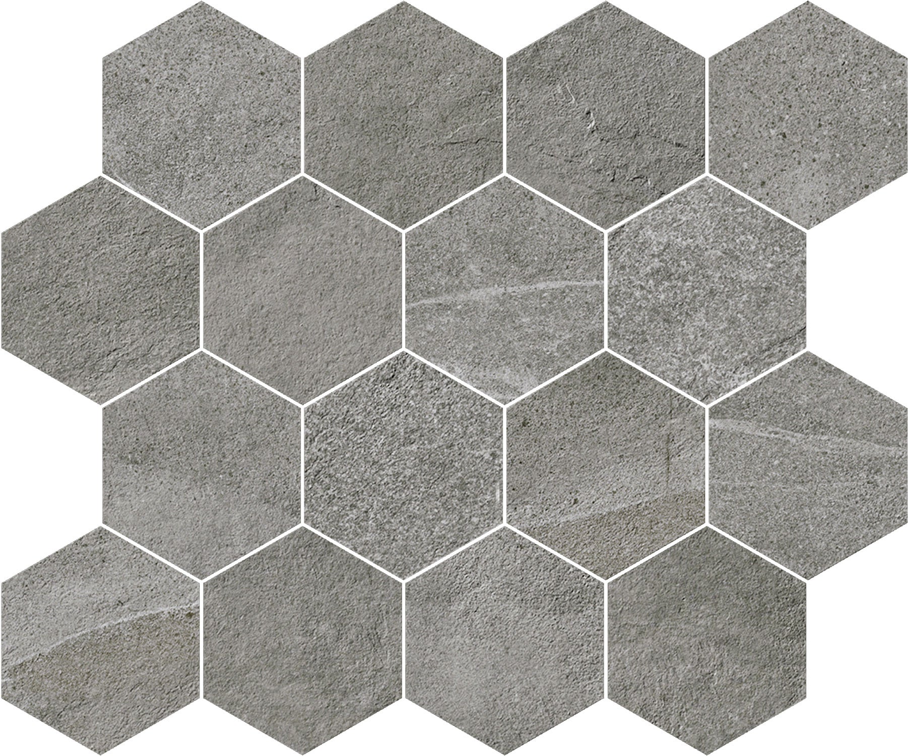 landmark 9mm journey modern grey hexagon mosaic 10x12x9mm matte rectified porcelain tile distributed by surface group international