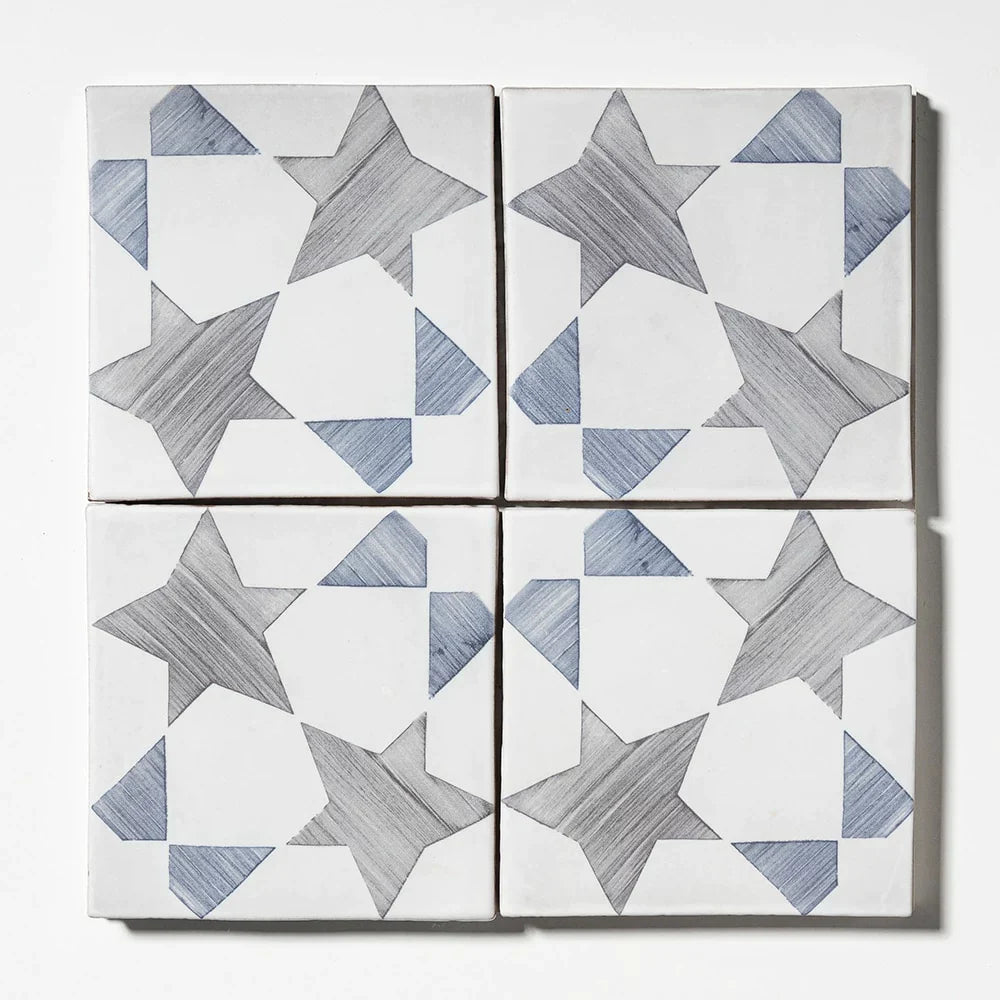 leitmotif spinning stars ceramic deco tile 6x6x3_8 matte distributed by surface group