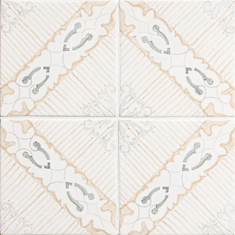 marsala bianco tropani ceramic deco tile 6x6x3_8 glossy distributed by surface group
