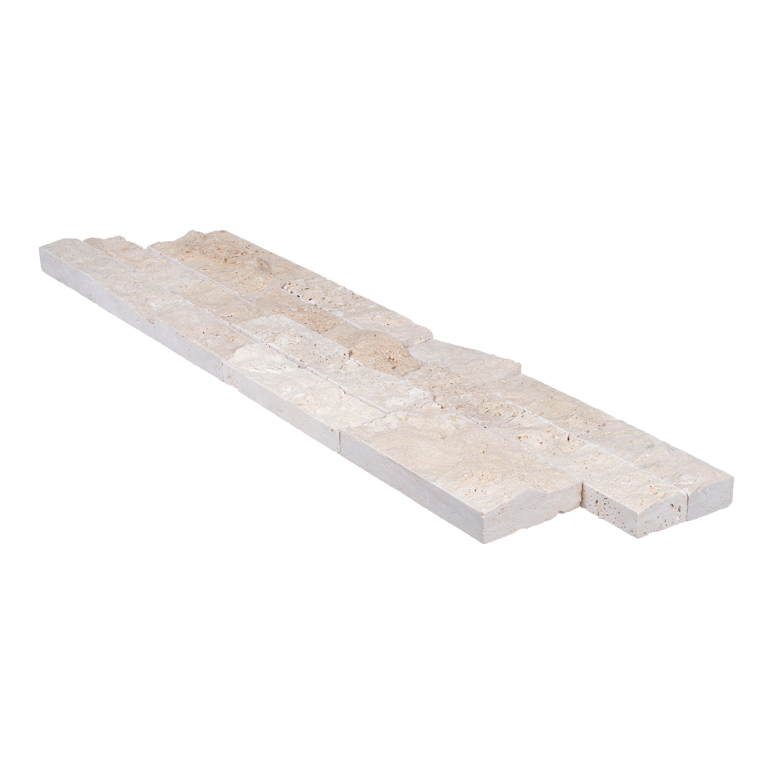 IVORY: Travertine Ledger Stone Flat Wall Panel (6"x24"x1/2"-1 1/4" | Rockface)