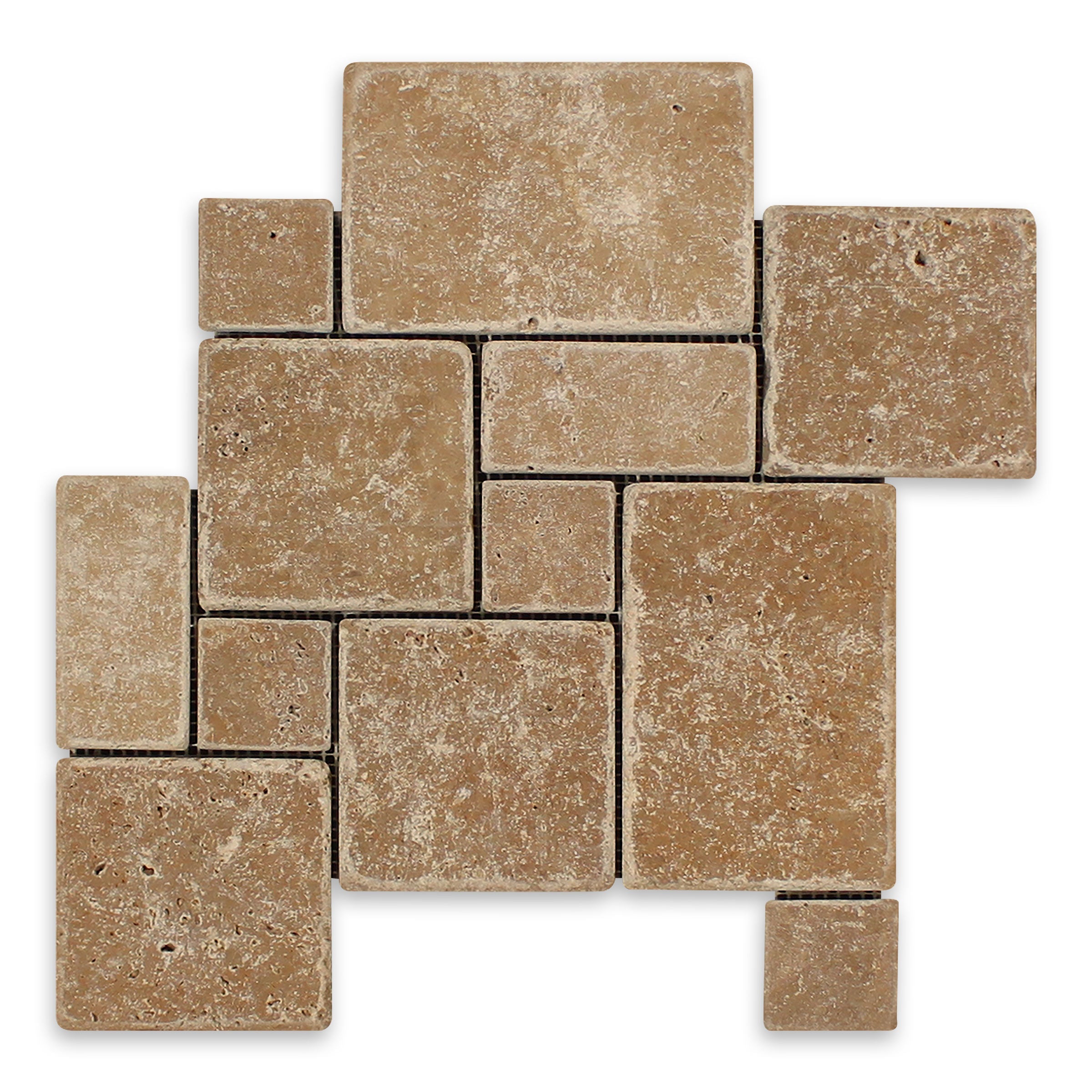 NOCE PREMIUM: Travertine Mini Versailles Mosaic (12"x12"x3/8" | Tumbled)