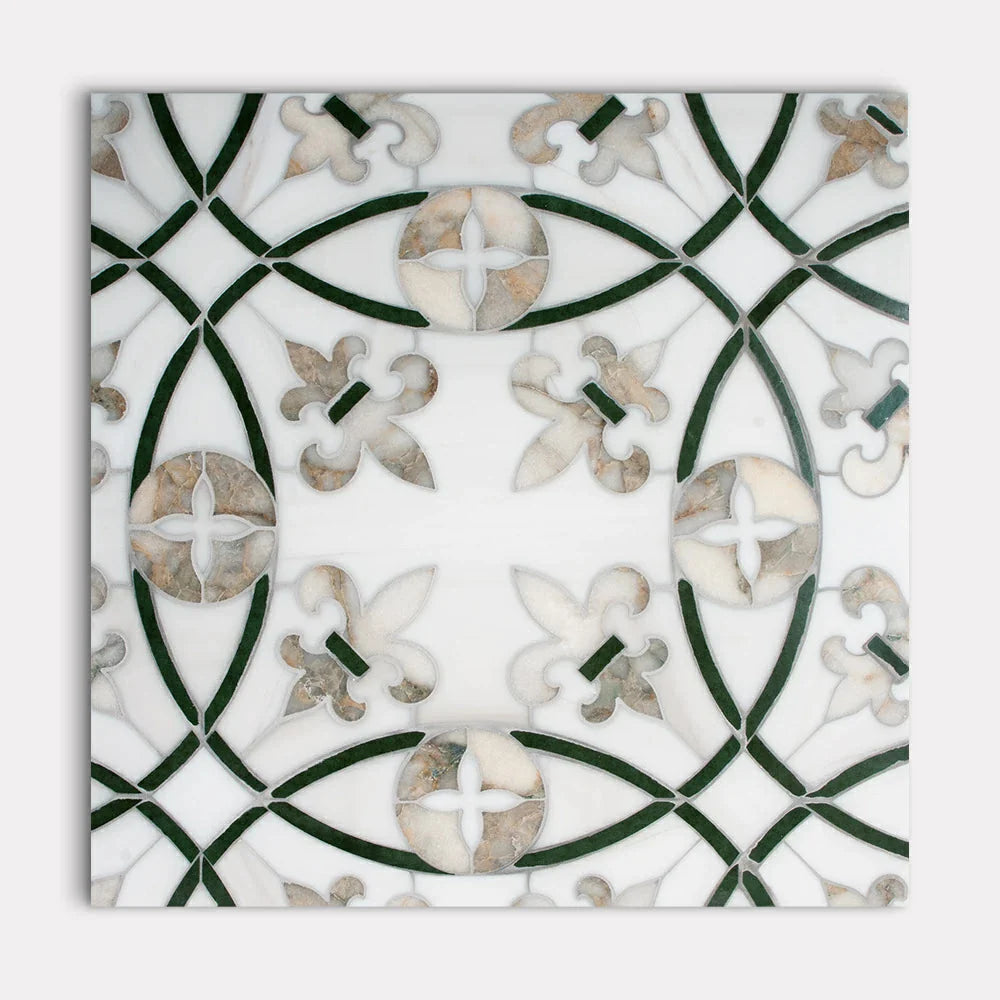 umbria calacatta green snow white e1620 quincy marble mosaic 15x16&11_16x3_8 polished distributed by surface group