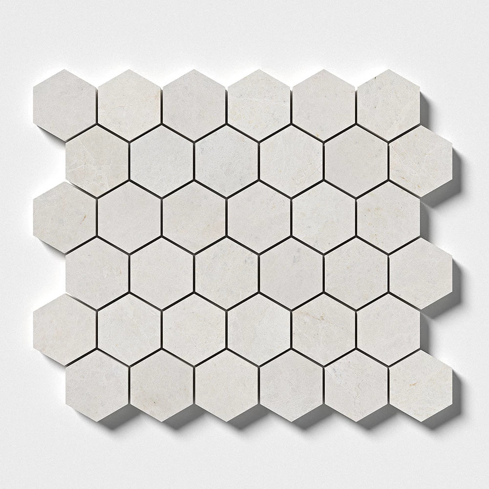 vanilla hexagon 2 marble mosaic 10&3_8x12x3_8 honed distributed by surface group