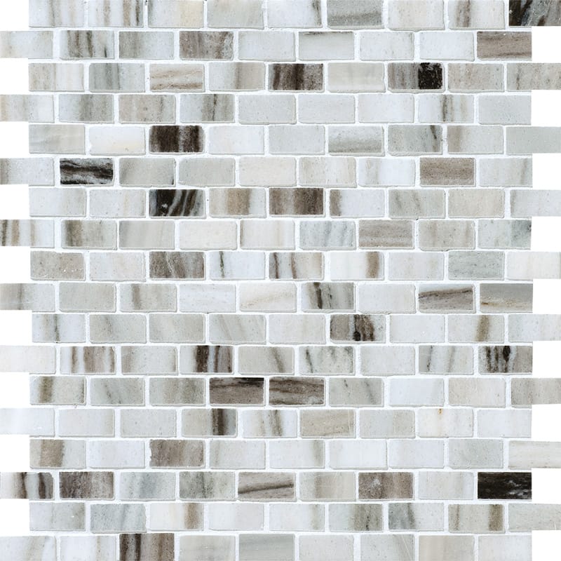 verona blend marble staggered joint 5 of 8 by 11 of 4 inch rectangle shape natural stone mosaic sheet polished finish 12 by 12 by 3 of 8 straight edge for interior and exterior applications in shower kitchen bathroom backsplash floor and wall produced by marble systems and distributed by surface group international
