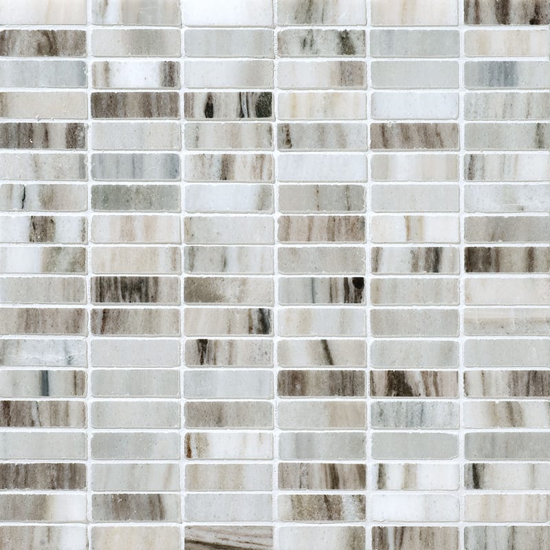 verona blend marble straight edge joint 5 of 8 by 2 inch rectangle shape natural stone mosaic sheet polished finish 12 by 12 by 3 of 8 straight edge for interior and exterior applications in shower kitchen bathroom backsplash floor and wall produced by marble systems and distributed by surface group international