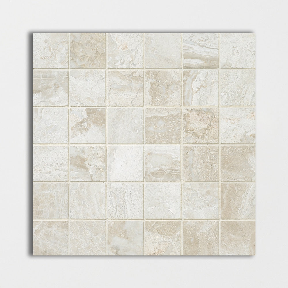diana royal marble straight edge joint 2 by 2 inch square shape natural stone mosaic sheet polished finish 12 by 12 by 3 of 8 straight edge for interior and exterior applications in shower kitchen bathroom backsplash floor and wall produced by marble systems and distributed by surface group international