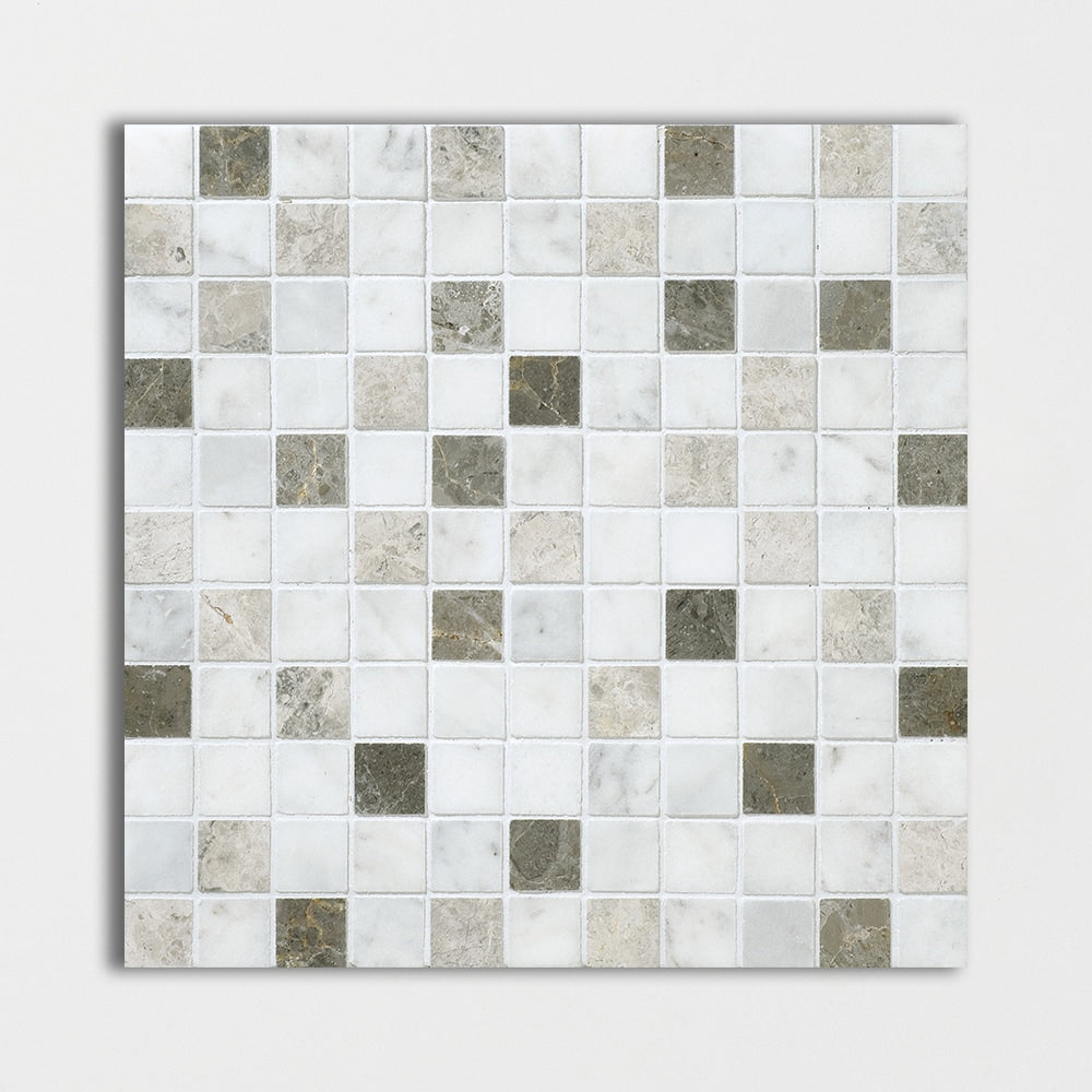 massa blend marble straight edge joint 1 by 1 inch square shape natural stone mosaic sheet honed finish polished finish 12 by 12 by 3 of 8 straight edge for interior and exterior applications in shower kitchen bathroom backsplash floor and wall produced by marble systems and distributed by surface group international
