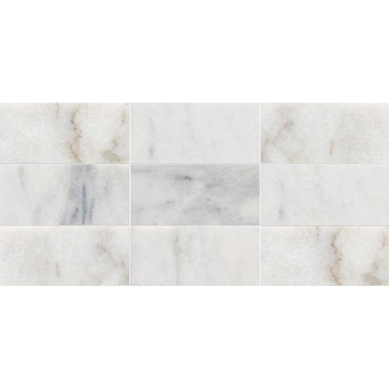 avalon marble staggered joint 3 by 6 inch rectangle shape natural stone mosaic sheet polished finish 8 and 7 of 16 by 16 and 11 of 16 by  straight edge for interior and exterior applications in shower kitchen bathroom backsplash floor and wall produced by marble systems and distributed by surface group international