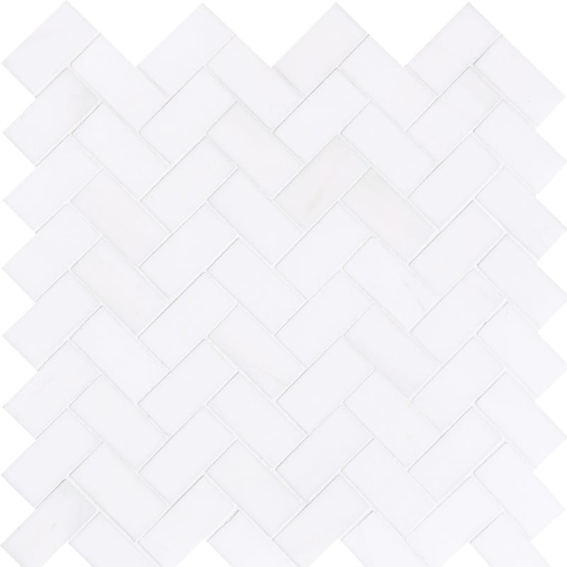 snow white marble straight edge joint 1 by 2 inch square shape natural stone mosaic sheet polished finish 12 and 1 of 8 by 13 and 3 of 8 by 3 of 8 straight edge for interior and exterior applications in shower kitchen bathroom backsplash floor and wall produced by marble systems and distributed by surface group international