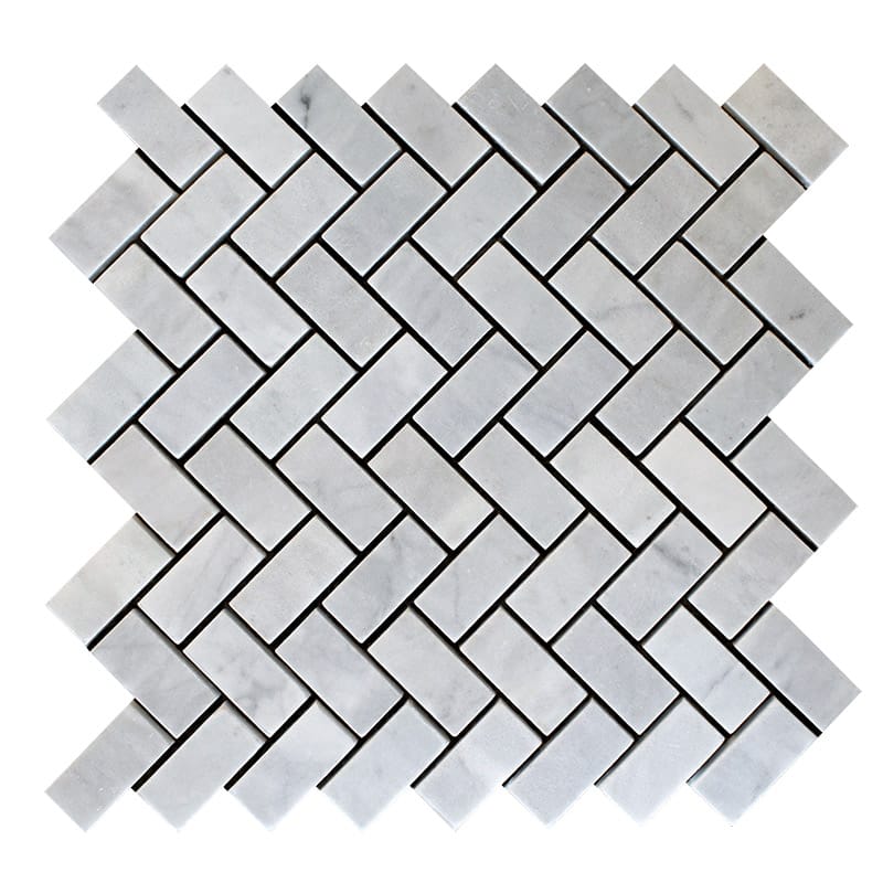 avenza marble herringbone 1 by 2 inch rectangle shape natural stone mosaic sheet honed finish 12 and 1 of 8 by 13 and 3 of 8 by 3 of 8 straight edge for interior and exterior applications in shower kitchen bathroom backsplash floor and wall produced by marble systems and distributed by surface group international