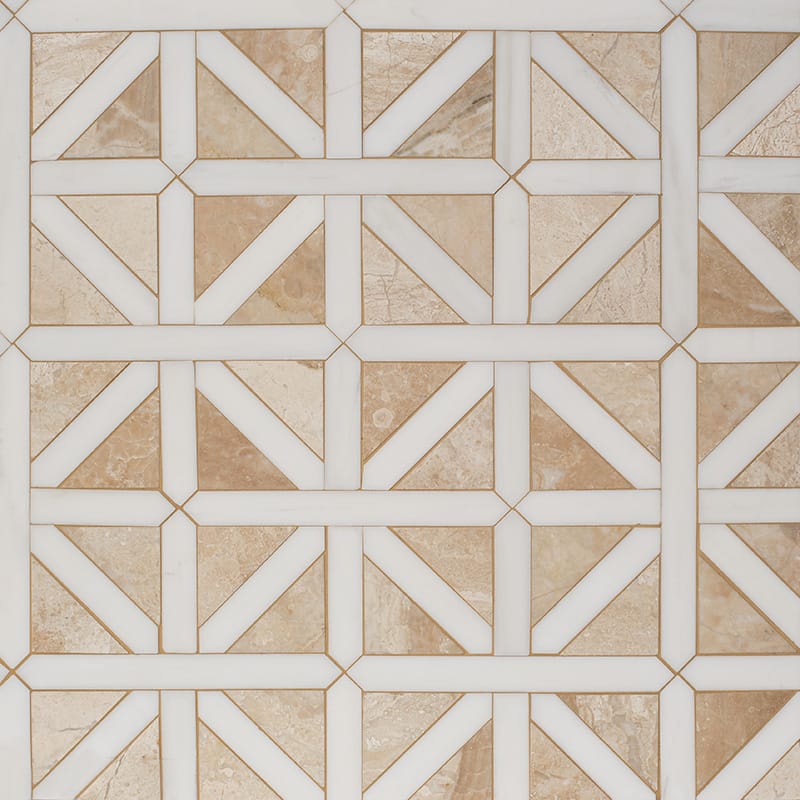 diana royal snow white marble classic lattice multi shape natural stone mosaic sheet multi 14 and 3 of 4 by 14 and 3 of 4 by  straight edge for interior and exterior applications in shower kitchen bathroom backsplash floor and wall produced by marble systems and distributed by surface group international