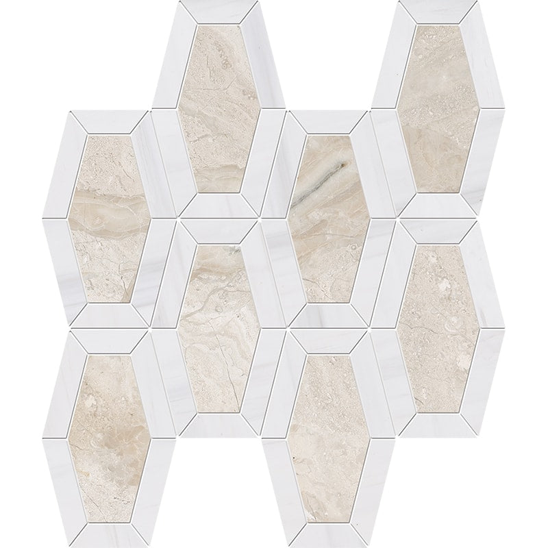 diana royal snow white marble lincoln multi shape natural stone mosaic sheet honed finish polished finish 10 and 1 of 4 by 12 and 13 of 16 by 3 of 8 straight edge for interior and exterior applications in shower kitchen bathroom backsplash floor and wall produced by marble systems and distributed by surface group international