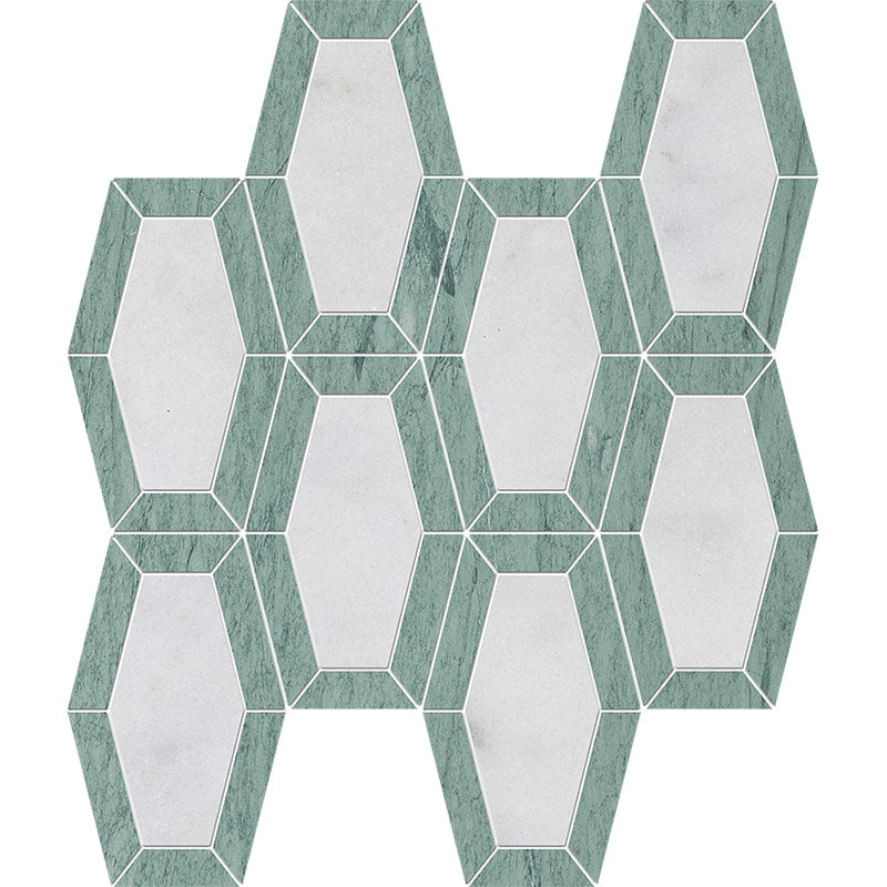 verde capri glacier marble lincoln multi shape natural stone mosaic sheet honed finish 10 and 1 of 4 by 12 and 13 of 16 by 3 of 8 straight edge for interior and exterior applications in shower kitchen bathroom backsplash floor and wall produced by marble systems and distributed by surface group international