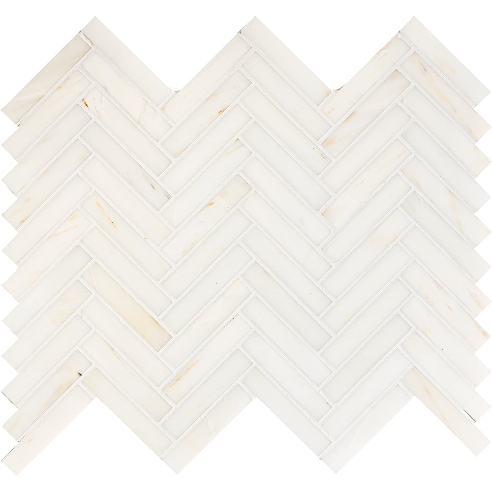 calacatta amber marble herringbone 5 of 8 by 2 inch rectangle shape natural stone mosaic sheet honed finish 12 and 1 of 8 by 13 and 3 of 8 by 3 of 8 straight edge for interior and exterior applications in shower kitchen bathroom backsplash floor and wall produced by marble systems and distributed by surface group international