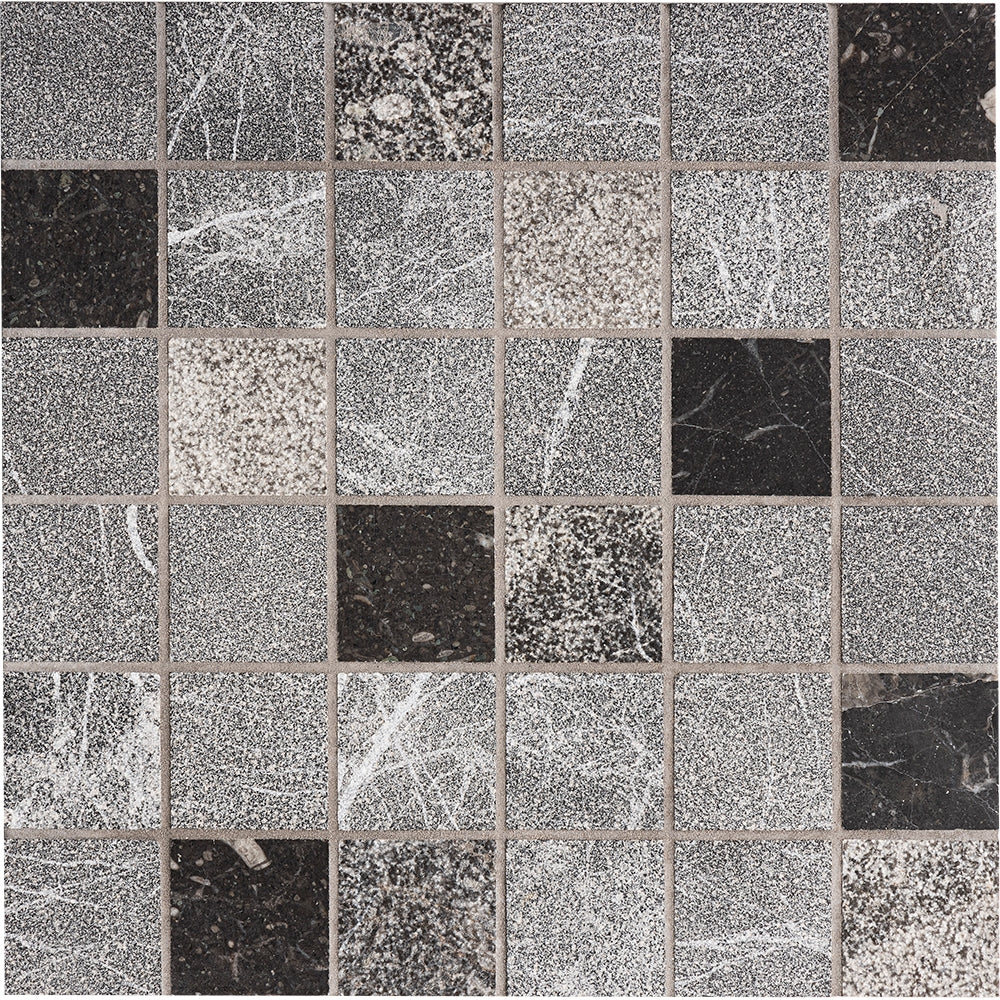 iris black marble straight edge joint 2 by 2 inch square shape natural stone mosaic sheet textured 12 by 12 by 3 of 8 straight edge for interior and exterior applications in shower kitchen bathroom backsplash floor and wall produced by marble systems and distributed by surface group international
