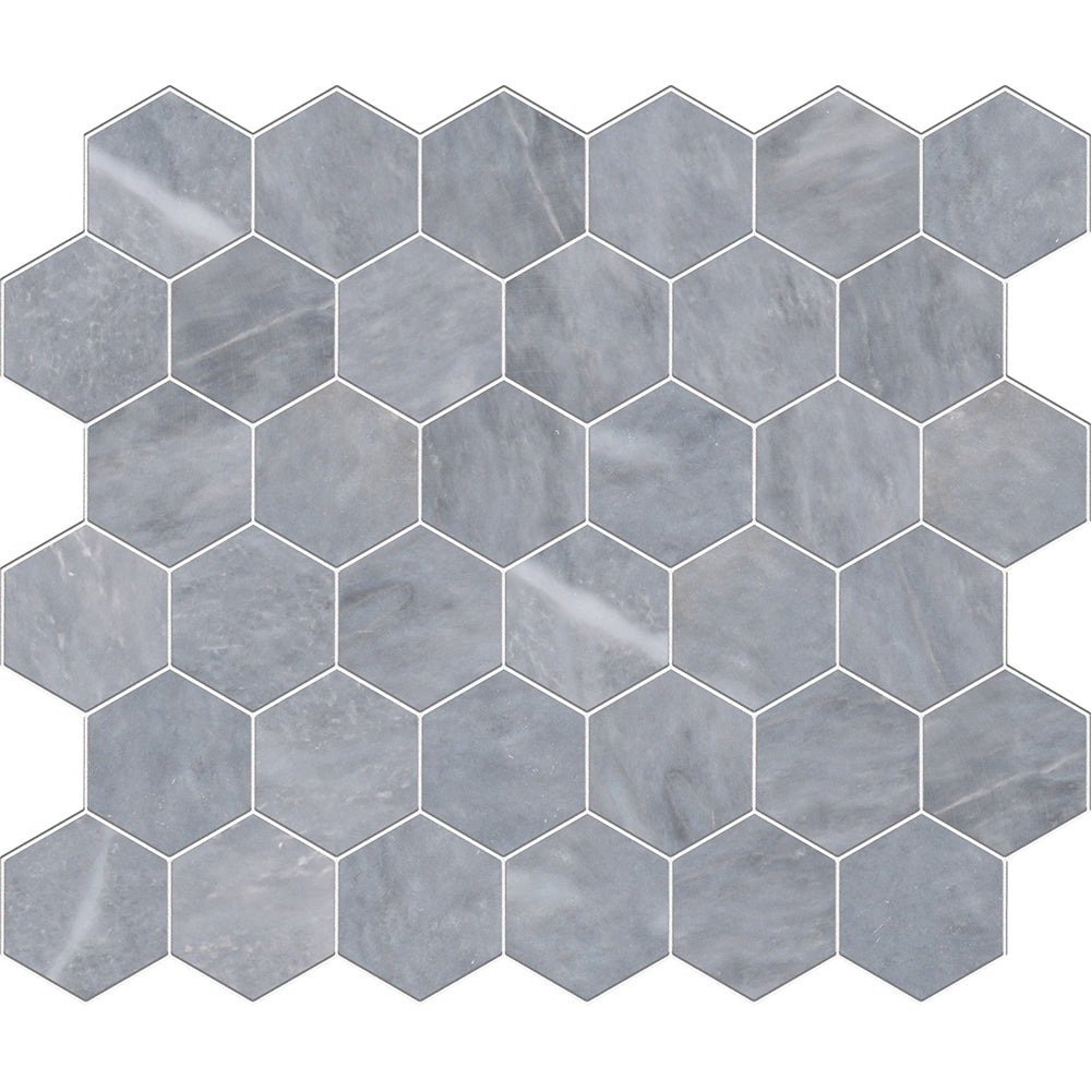 allure light marble hexagon shape shape natural stone mosaic sheet honed finish 10 and 3 of 8 by 12 by 3 of 8 straight edge for interior and exterior applications in shower kitchen bathroom backsplash floor and wall produced by marble systems and distributed by surface group international