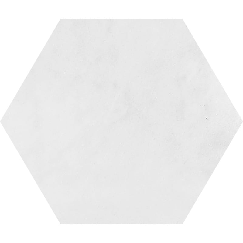glacier marble natural stone waterjet tile hexagon shape honed finish 5 by side diameterx3 of 8 straight edge for interior and exterior applications in shower kitchen bathroom backsplash floor and wall produced by marble systems and distributed by surface group international