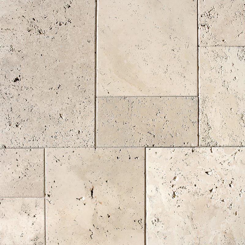 ivory travertine natural stone pattern tile versailles rectangle shape antiqued randomxrandomx1 of 2 antiqued for interior and exterior applications in shower kitchen bathroom backsplash floor and wall produced by marble systems and distributed by surface group international