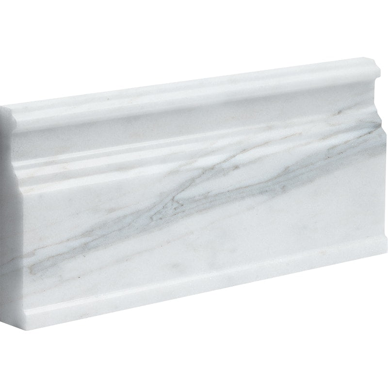 calacatta gold royal marble natural stone molding modern base trim polished finish 5 and 1 of 16 by 12 by 15 of 16 straight edge for interior and exterior applications in shower kitchen bathroom backsplash floor and wall produced by marble systems and distributed by surface group international