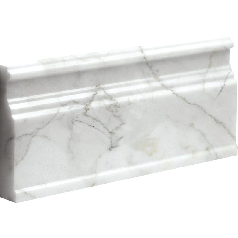 calacatta gold marble natural stone molding modern base trim polished finish 5 and 1 of 16 by 12 by 15 of 16 straight edge for interior and exterior applications in shower kitchen bathroom backsplash floor and wall produced by marble systems and distributed by surface group international