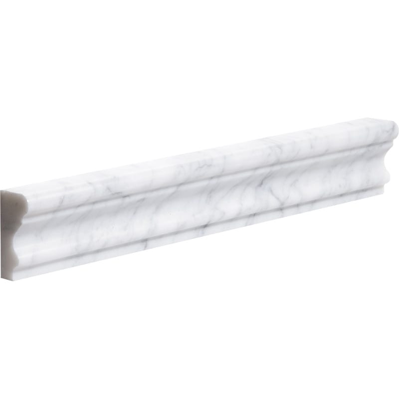white carrara marble natural stone molding andorra chairrail trim honed finish 2 by 12 by 1 straight edge for interior and exterior applications in shower kitchen bathroom backsplash floor and wall produced by marble systems and distributed by surface group international