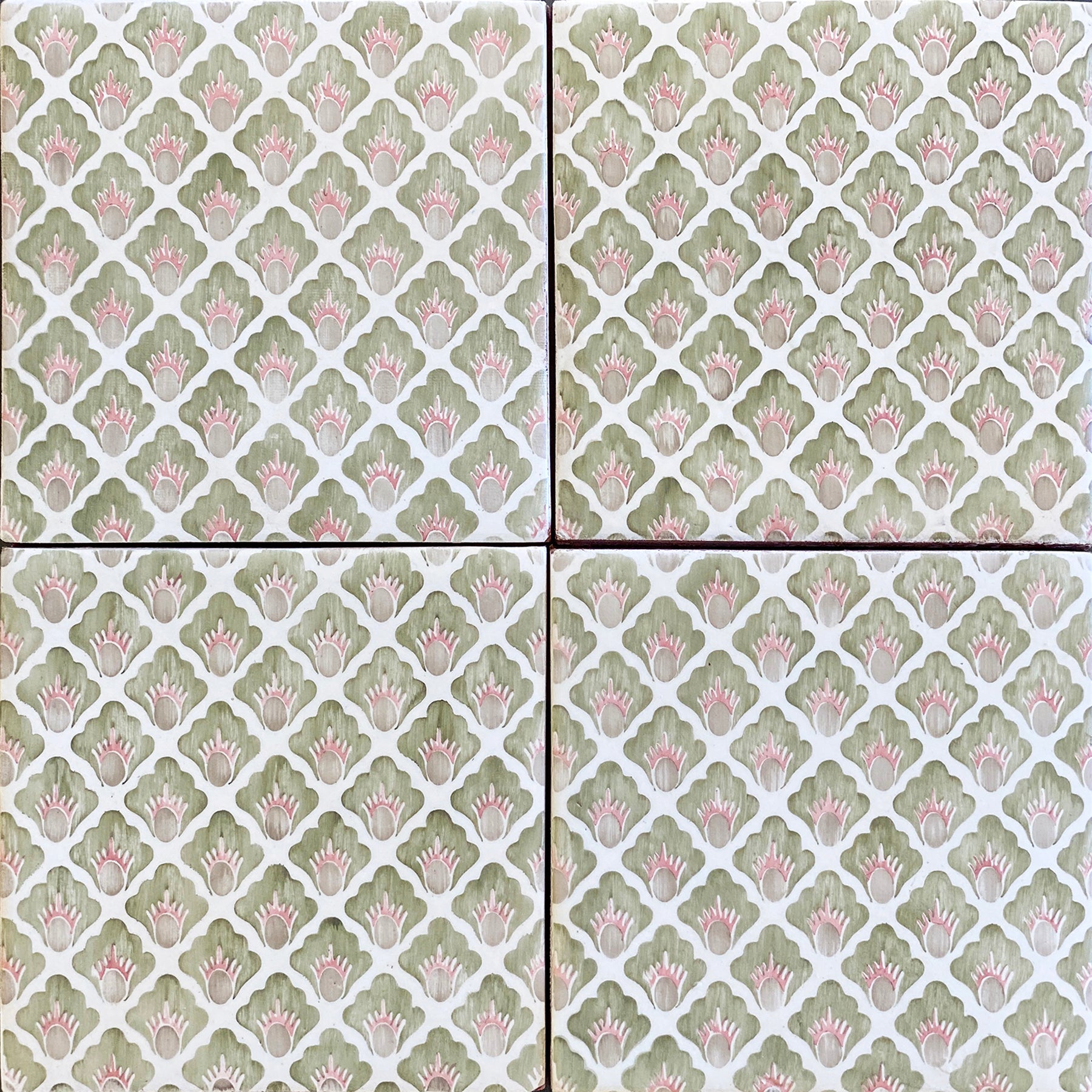 ROSEWATER: 10 Glazed Terracotta Field Deco Tile (6"x6"x5/8 | matte)