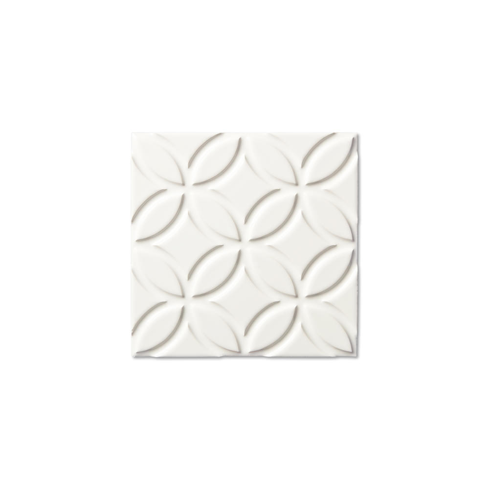 adex ceramic tile for indoor wall and or floor neri white tile deco glossy solid mono embossed deco square 6x6 embossed botanical distributed by surface group international