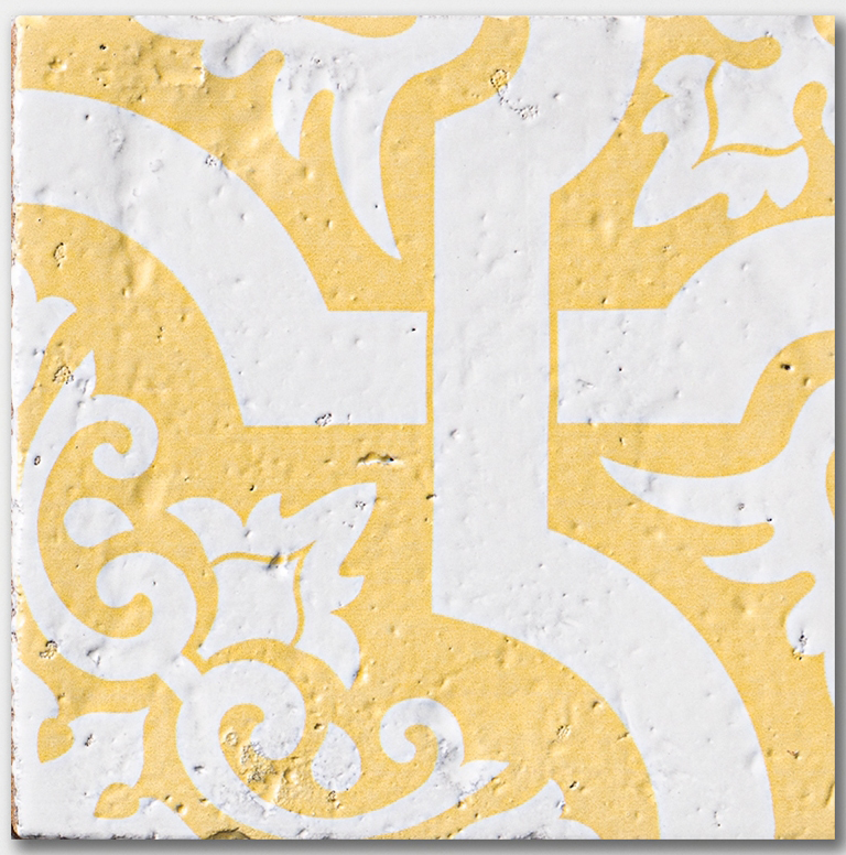 antigua 1 antique glazed terracotta deco tile size six by six sold by surface group manufactured by marble systems used for kitchen backsplashes living room accent walls and bathroom walls