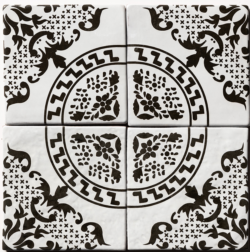 antigua 2 antique glazed terracotta deco tile size six by six sold by surface group manufactured by marble systems used for kitchen backsplashes living room accent walls and bathroom walls