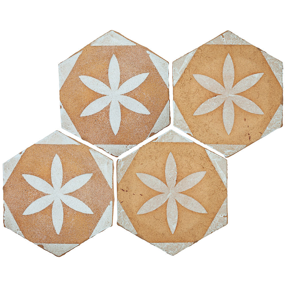 Tierra Madre 03 Blonde White Unglazed Terracotta Deco Hexagon Tile  (8-inch)