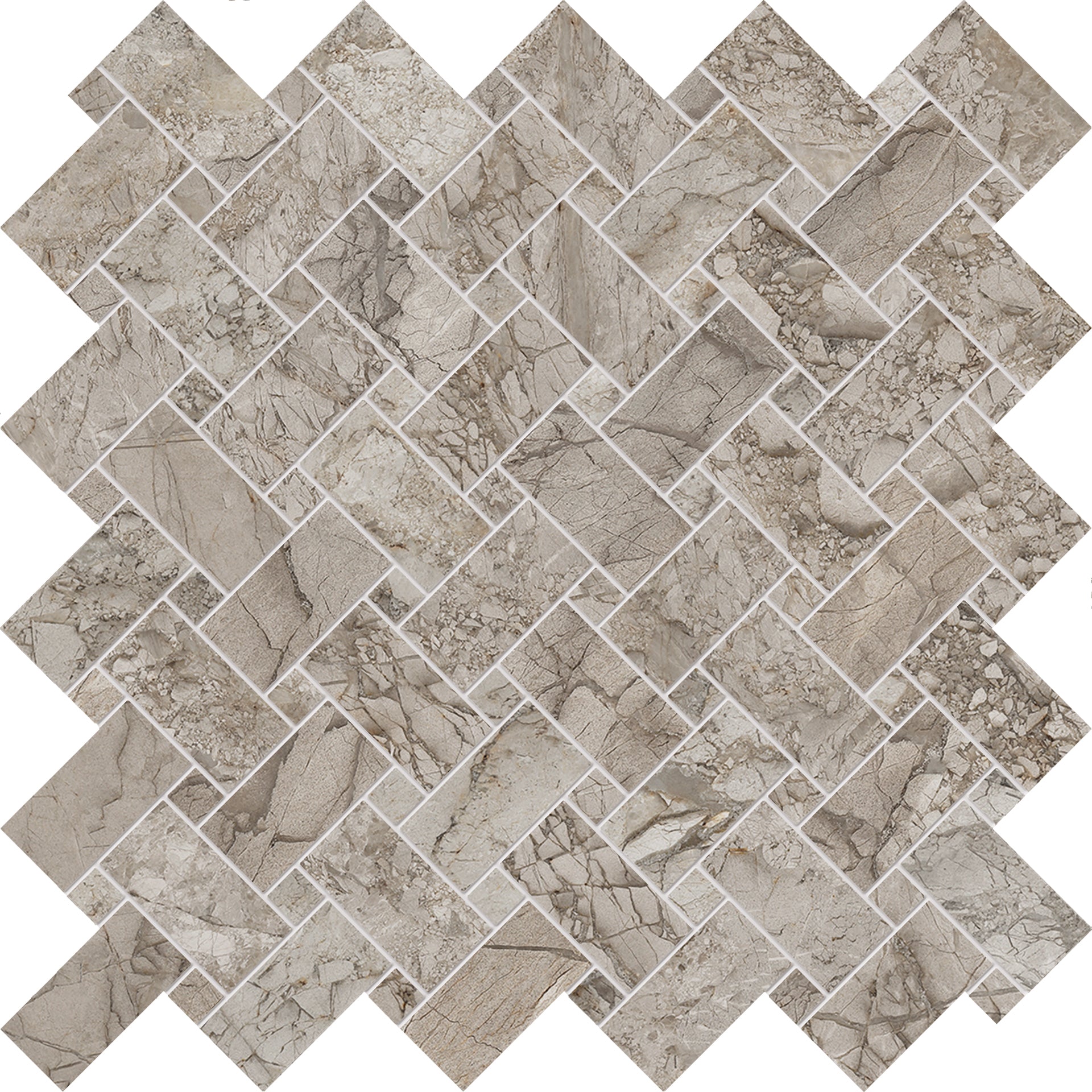 Tele Di Marmo: Breccia Braque Basketweave Mosaic (12"x12"x9.5-mm | glossy)