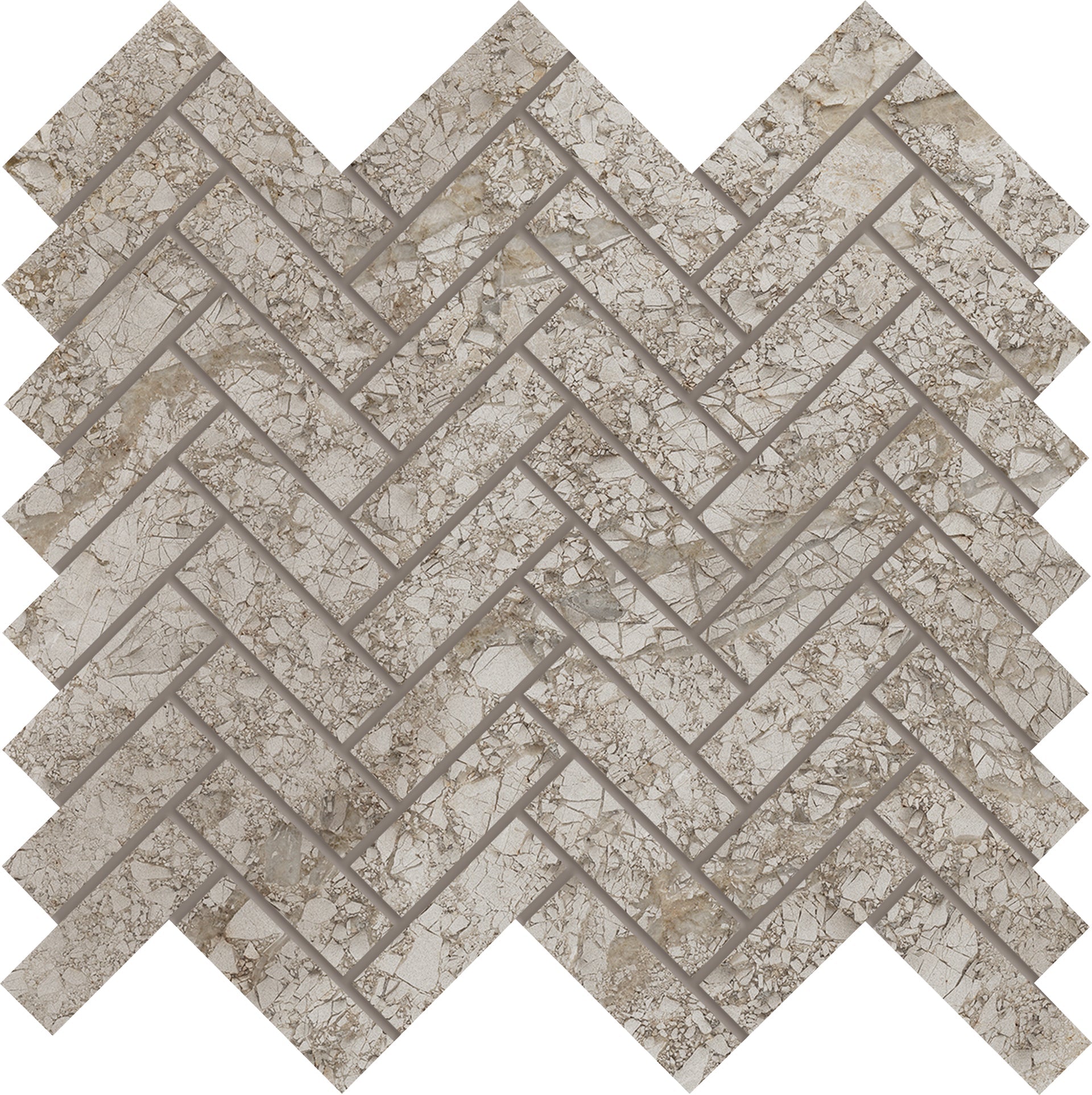 Tele Di Marmo: Breccia Braque Trama Herringbone Mosaic (12"x12"x9.5-mm | glossy)