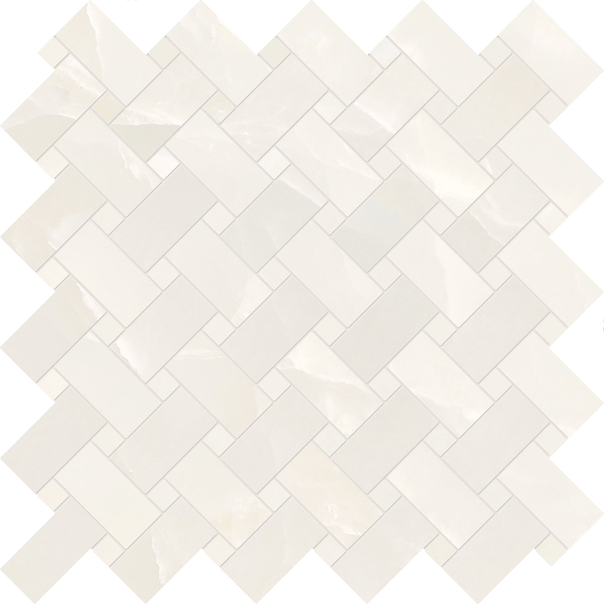 Tele Di Marmo Onyx: Onyx Ivory Basketweave Mosaic (12"x12"x9.5-mm | matte)