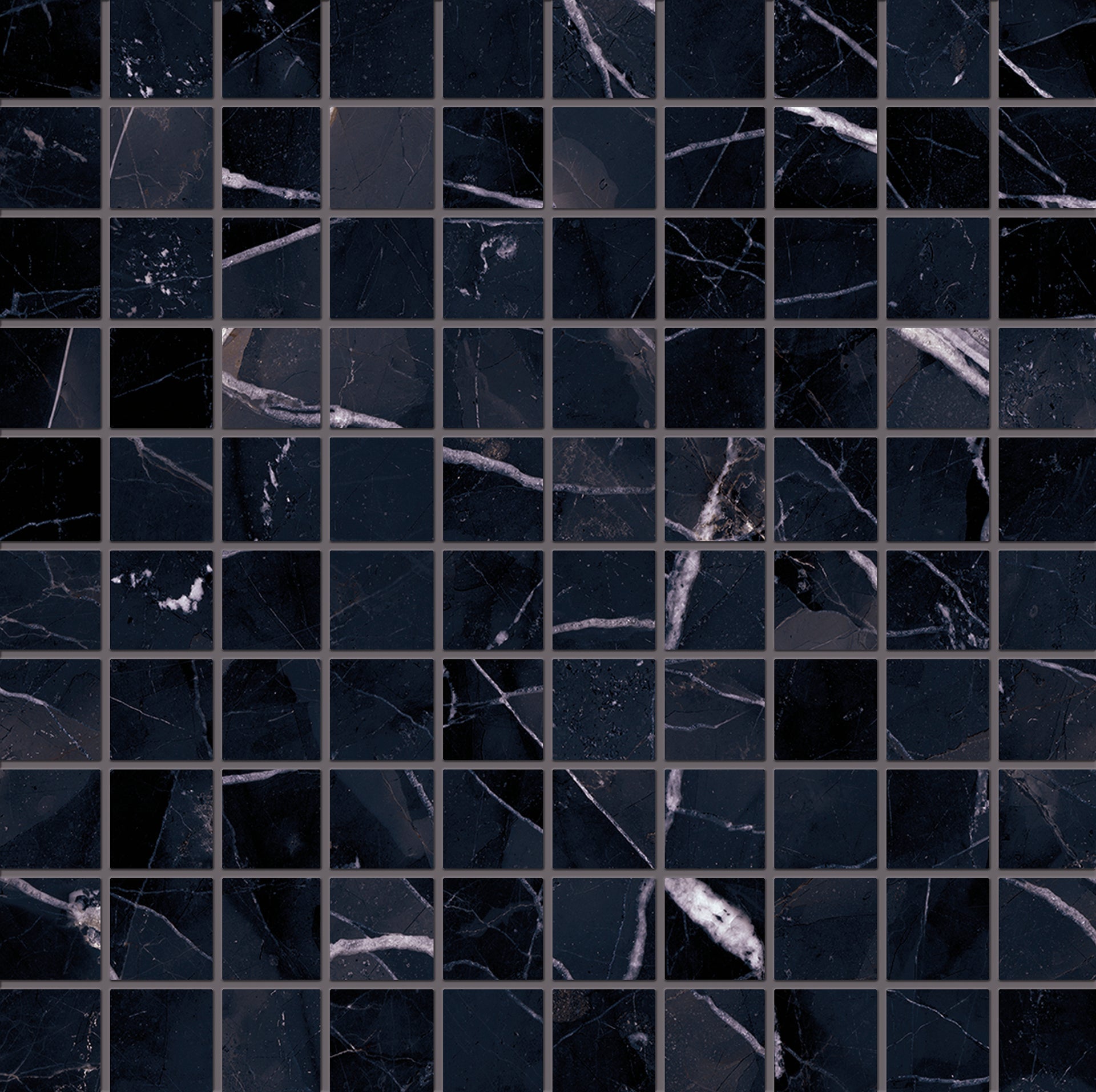 Tele Di Marmo Revolution: Marble Calacatta Black Straight Stack 1x1 Mosaic (12"x12"x9.5-mm | glossy)