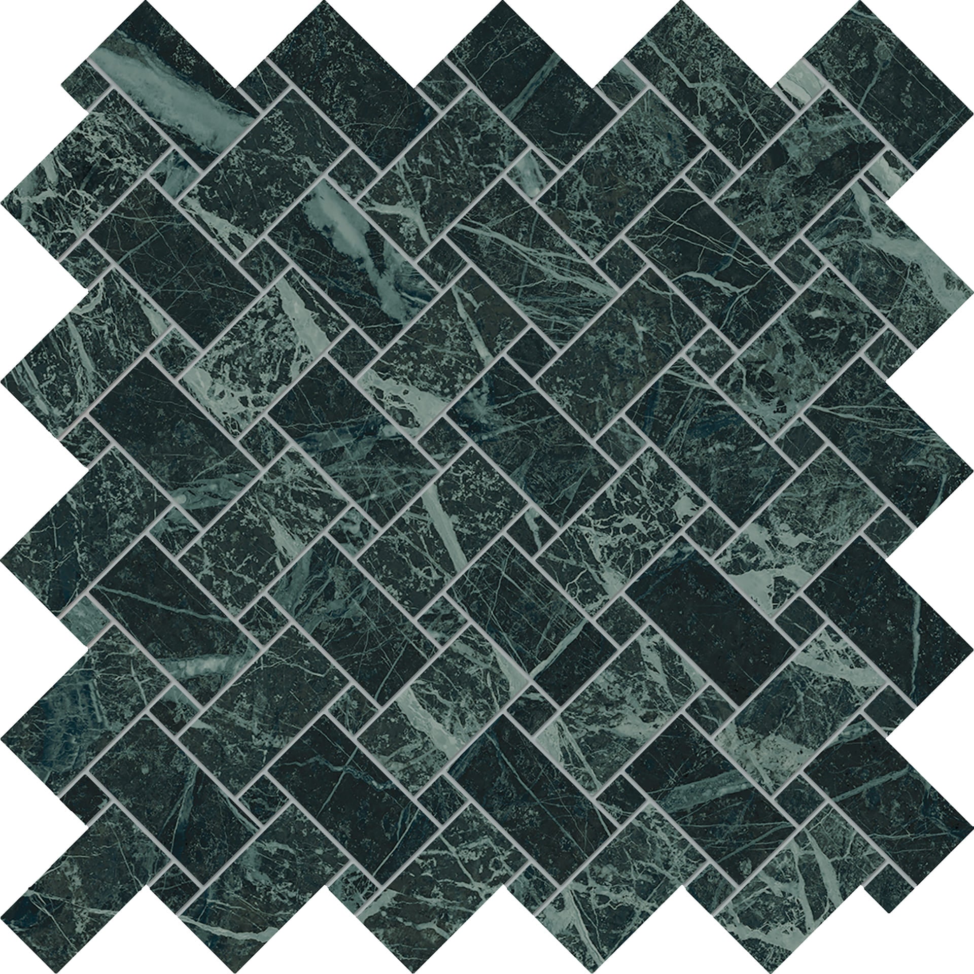 Tele Di Marmo Revolution: Marble Verde Saint Denis Basketweave Mosaic (12"x12"x9.5-mm | matte)