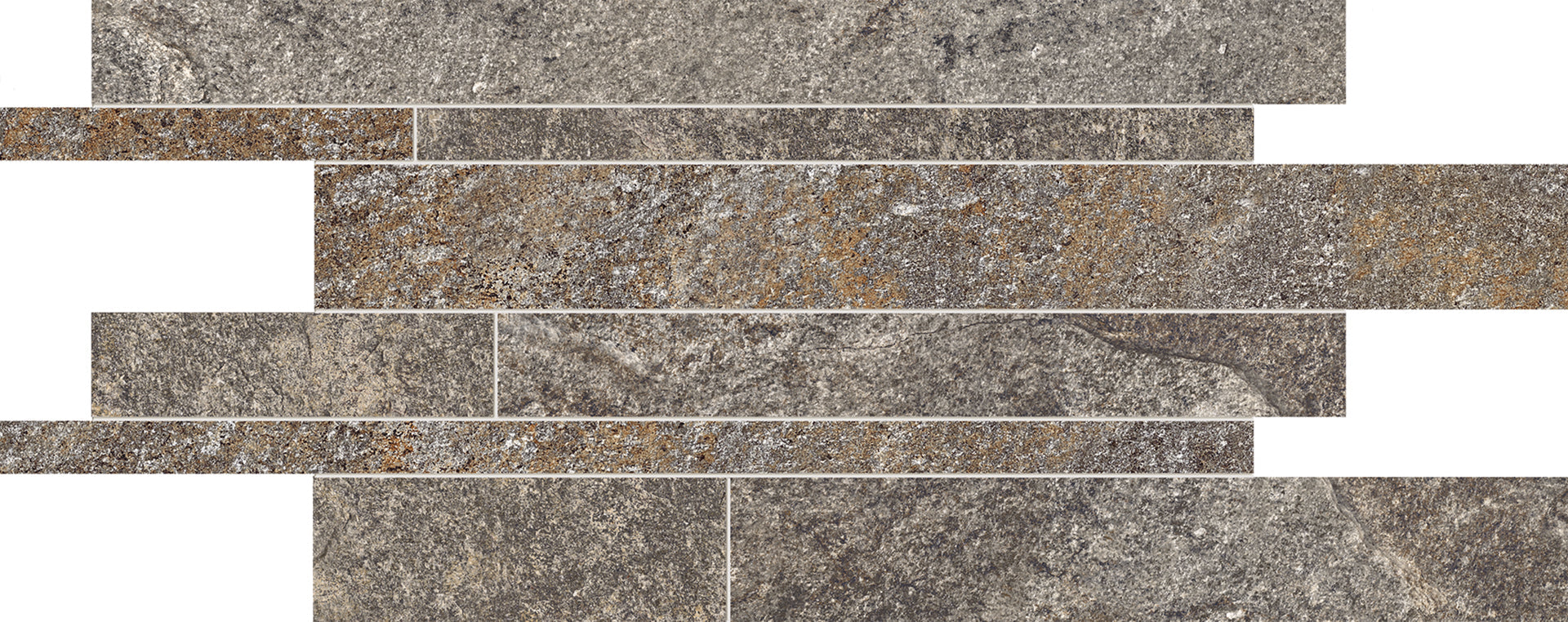 Oros Stone: Fondo Anthracite Listelli Sfalsati Slides Mosaic (12"x24"x9.5-mm | matte)