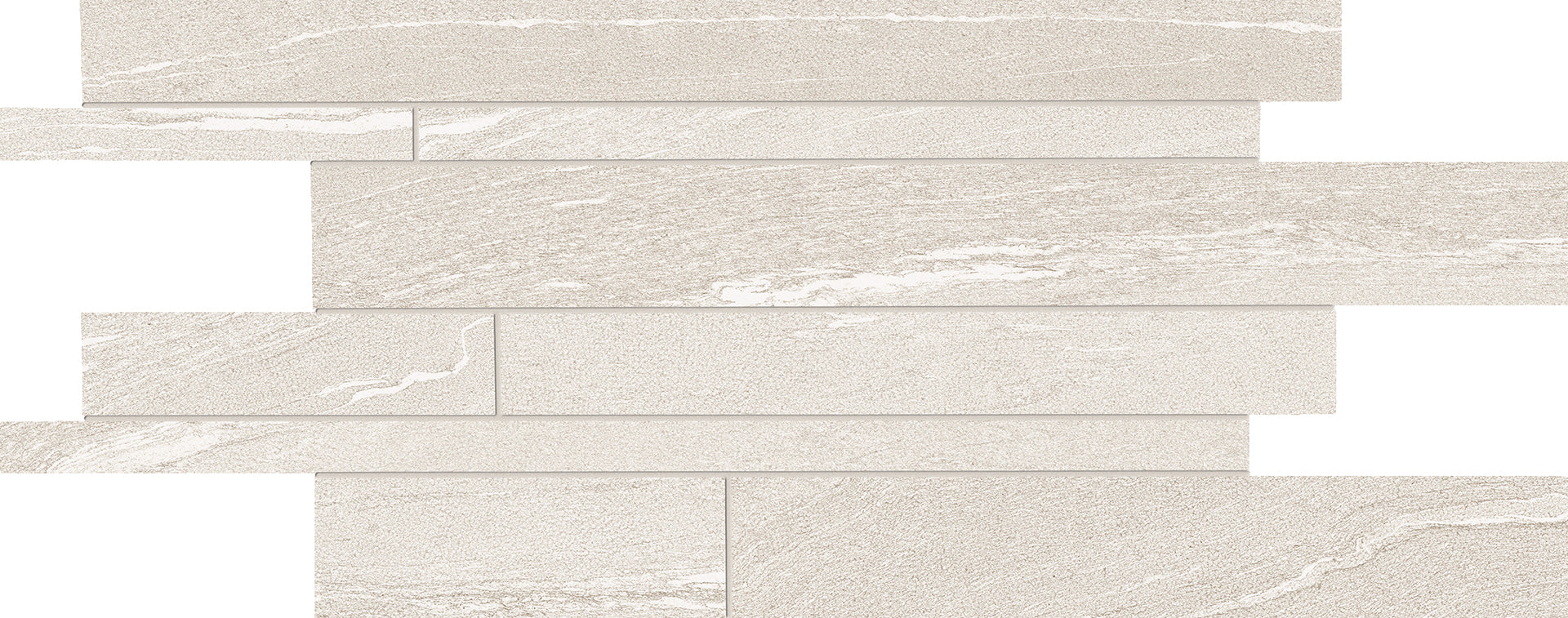 Stone Talk: Martellata White Listelli Sfalsati Slides Mosaic (12"x24"x9.5-mm | matte)