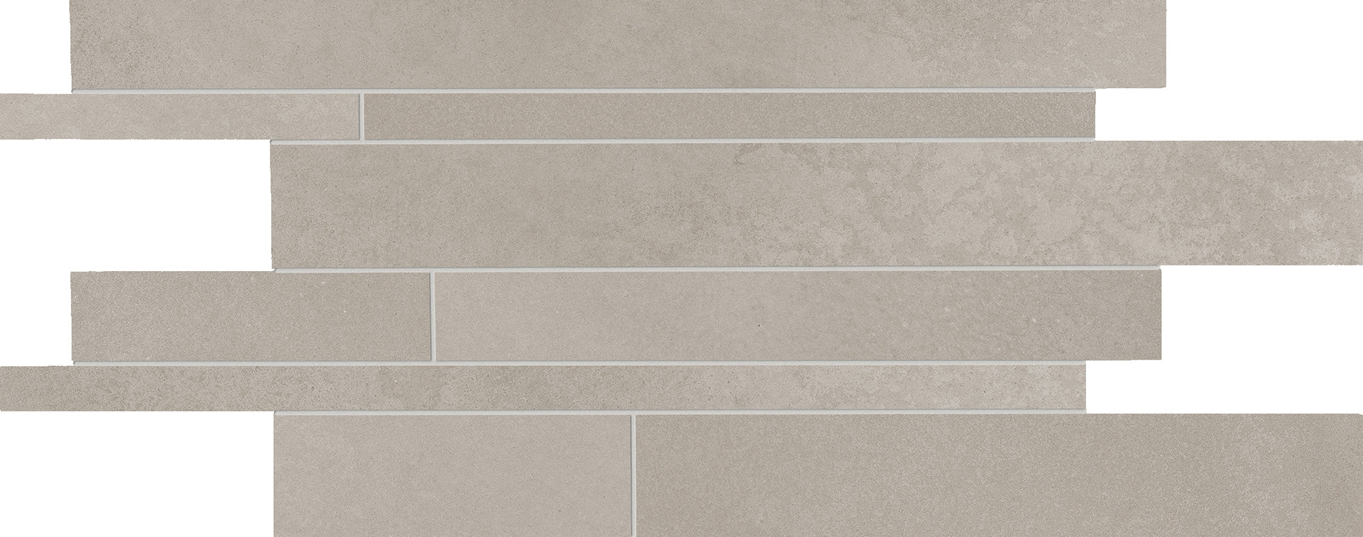 Tr3Nd: Concrete Grey Listelli Sfalsati Slides Mosaic (12"x24"x9.5-mm | matte)