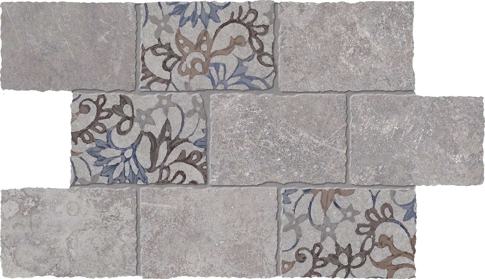 Heritage: Florita Grey Major-Deco Mosaic (12"x18"x9.5-mm | matte)