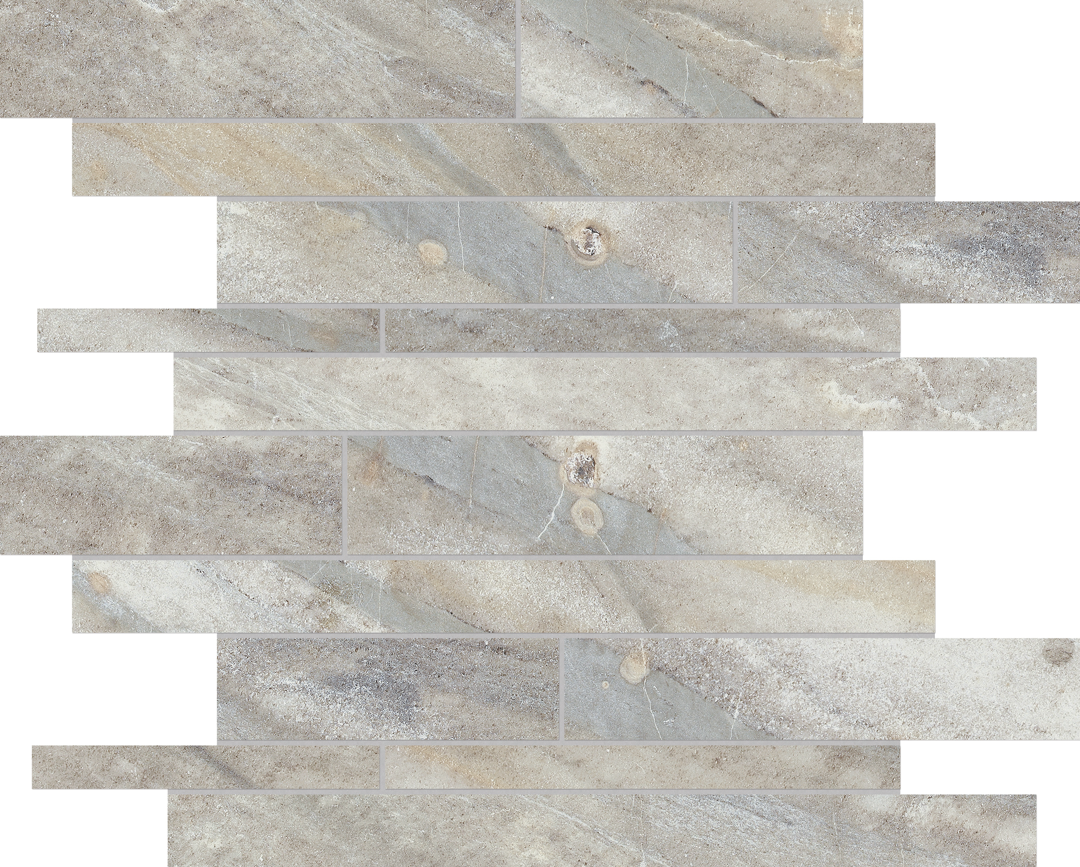 sand random strip pattern glazed porcelain mosaic from evolution anatolia collection distributed by surface group international matte finish straight edge edge mesh shape