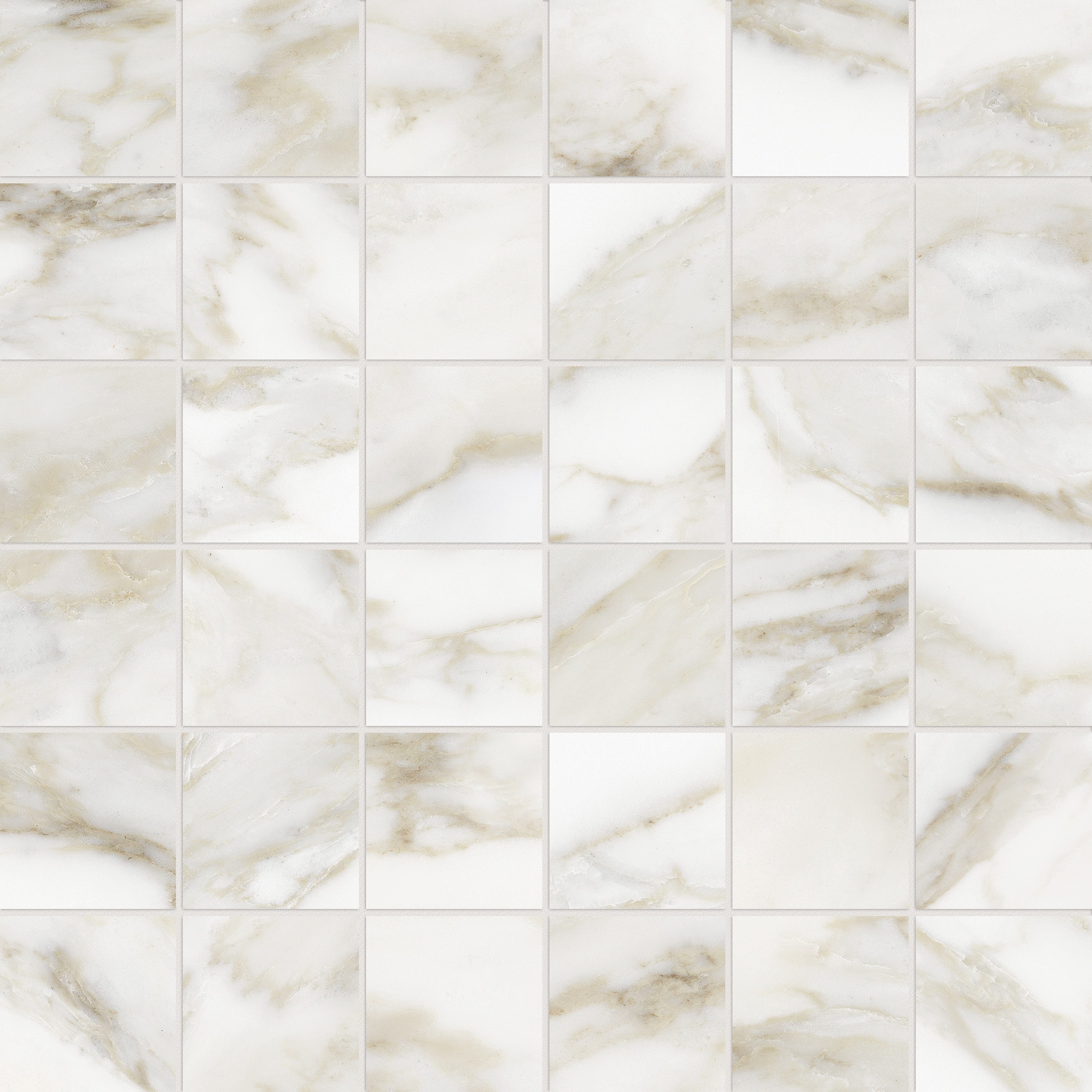 calacatta paonazzo straight stack 2x2-inch pattern glazed porcelain mosaic from la marca anatolia collection distributed by surface group international honed finish straight edge edge mesh shape
