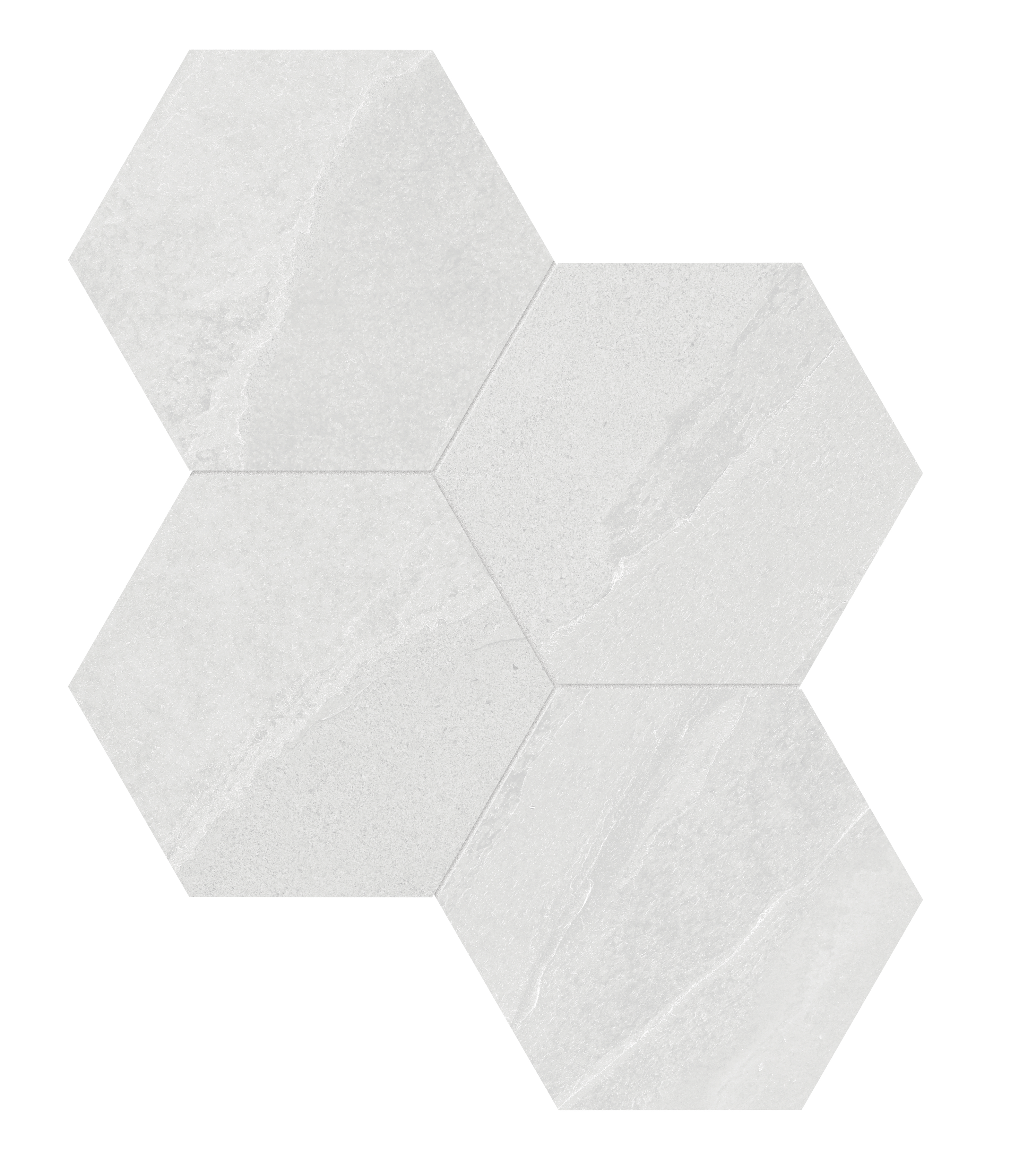 lithium hexagon 6-inch pattern color body porcelain mosaic from nord anatolia collection distributed by surface group international matte finish straight edge edge mesh shape