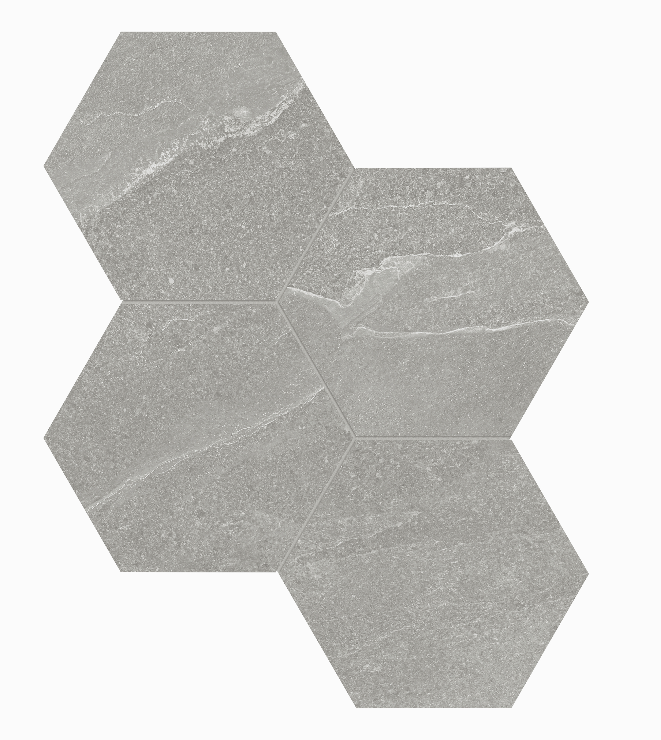 palladium hexagon 6-inch pattern color body porcelain mosaic from nord anatolia collection distributed by surface group international matte finish straight edge edge mesh shape
