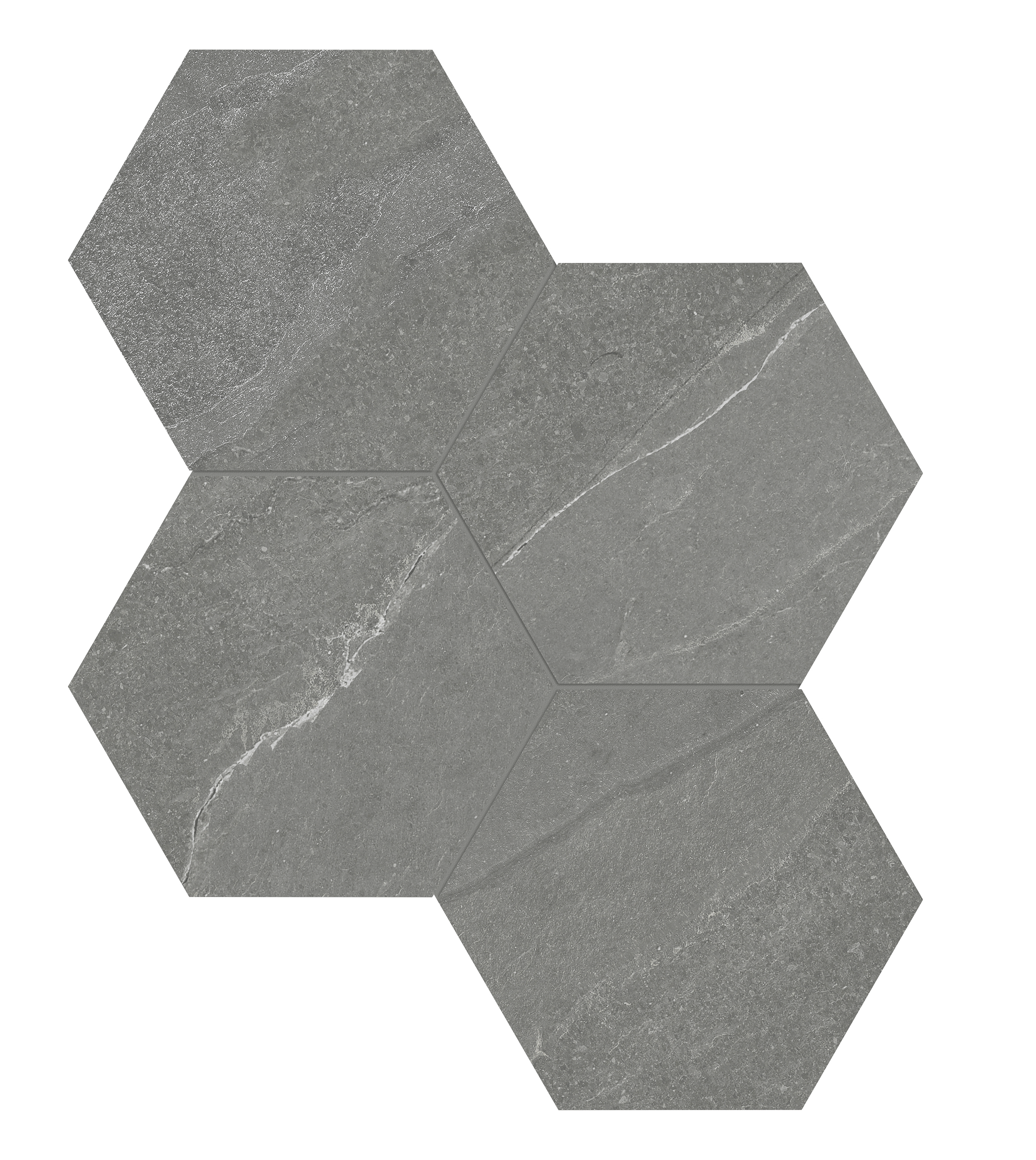 chromium hexagon 6-inch pattern color body porcelain mosaic from nord anatolia collection distributed by surface group international matte finish straight edge edge mesh shape