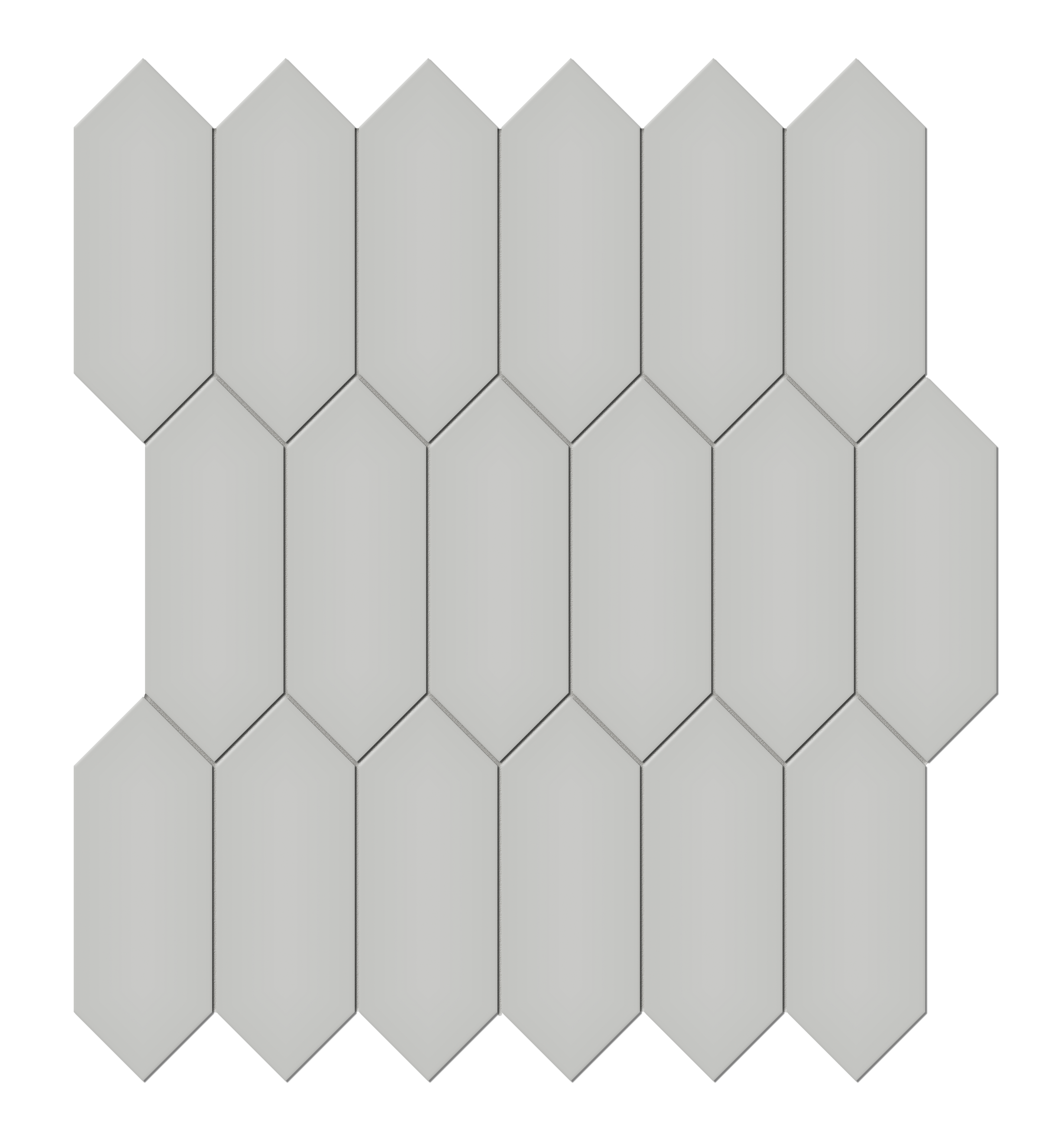 loft grey picket 2x5-inch pattern glazed porcelain mosaic from soho anatolia collection distributed by surface group international glossy finish pressed edge mesh shape
