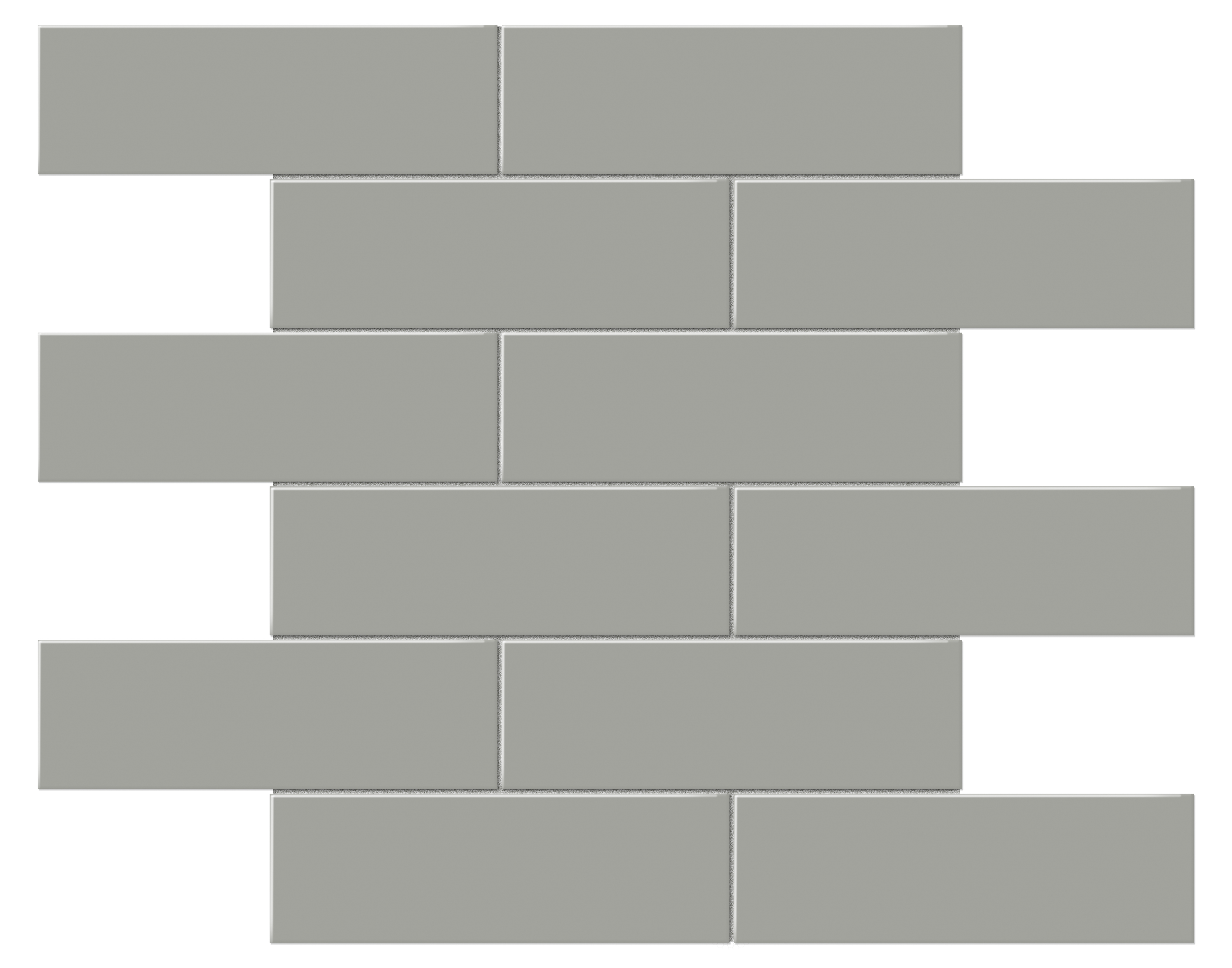 cement chic brick offset 2x6-inch pattern glazed porcelain mosaic from soho anatolia collection distributed by surface group international glossy finish pressed edge mesh shape